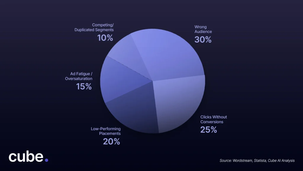 A pie chart showing how most brands waste their Google and Meta ad spends.