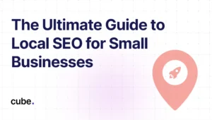 Title image for the guide on local SEO for small businesses featuring a location pin with a rocket symbol.