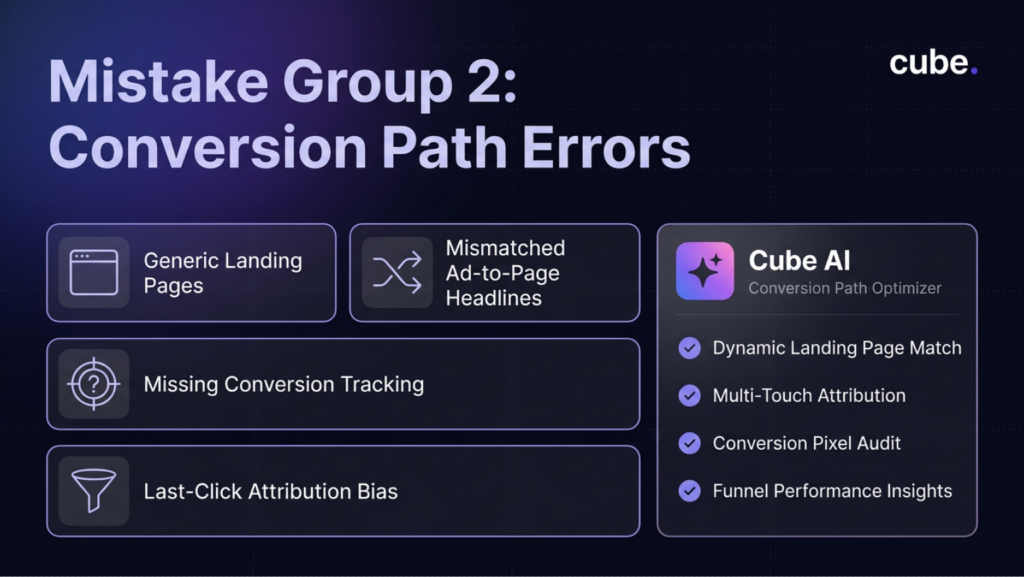 An infographic mentioning the conversion path errors while doing paid ads. 
