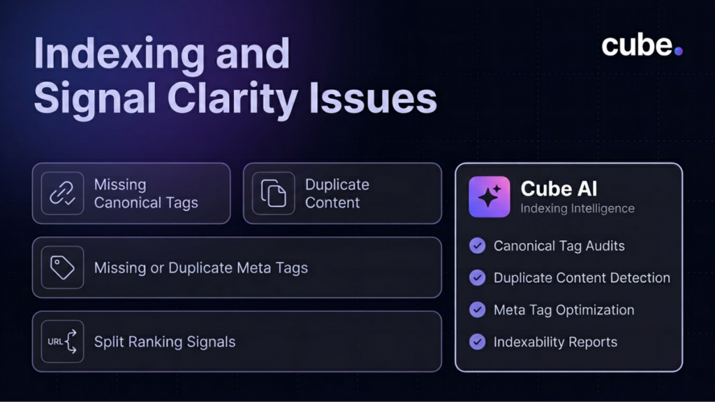 An infographic on indexing and signal clarity issues. 