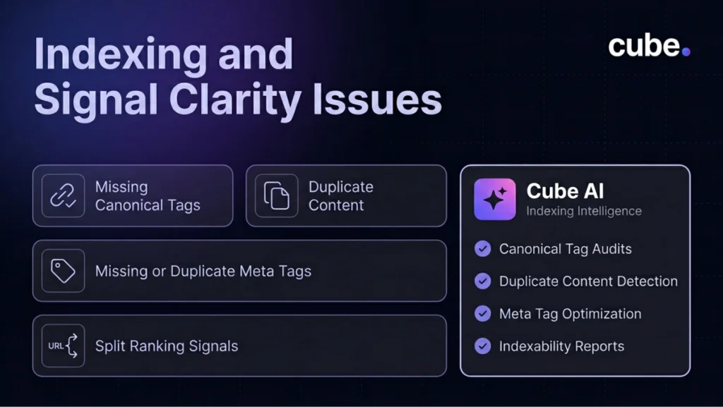 An infographic on indexing and signal clarity issues.