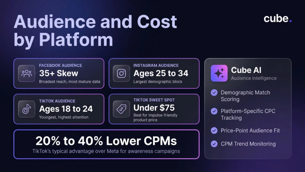 Audience and cost by platform infographics.